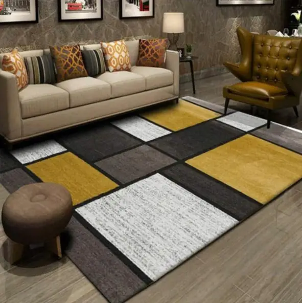 grey, yellow and white rug