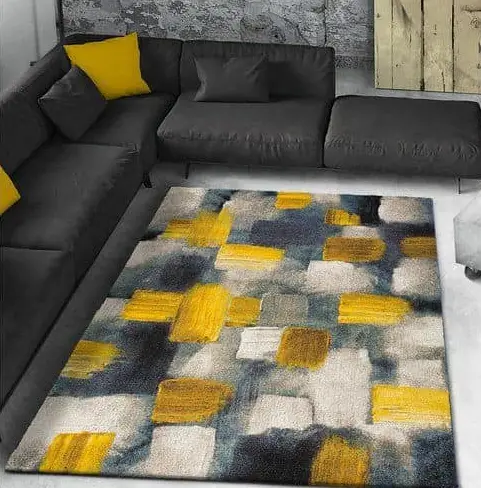 yellow and grey rug
