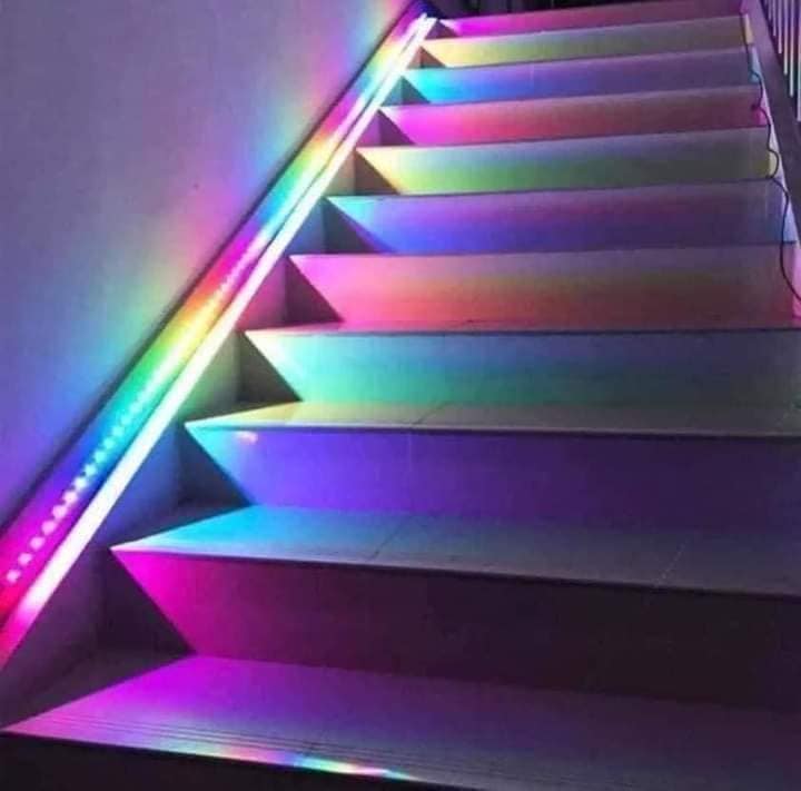 beautiful rbg lights on stairs